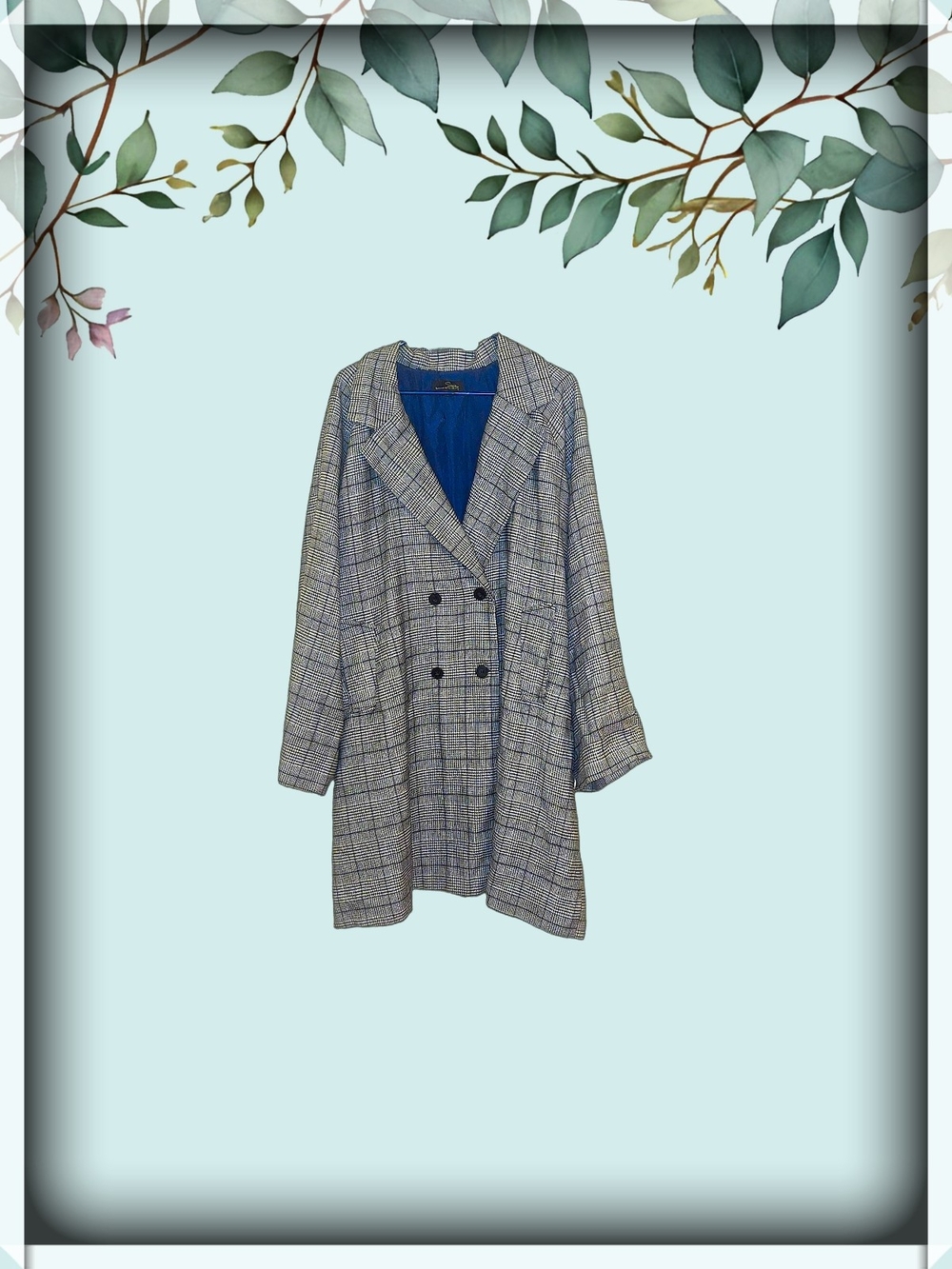 Women's Plus Sized Houndstooth Double-Breasted Coat